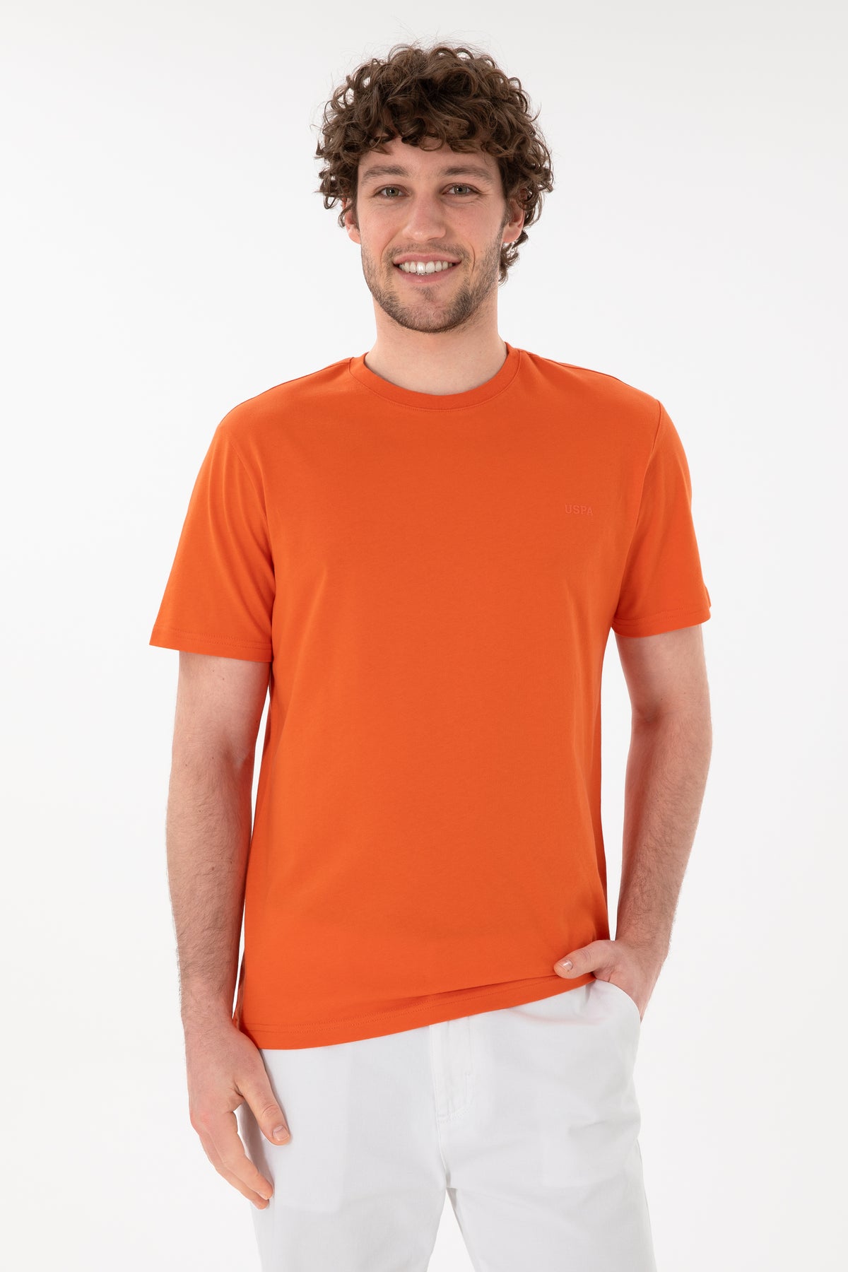 Tricou Bărbați Roșu Corai Cu Guler Rotund