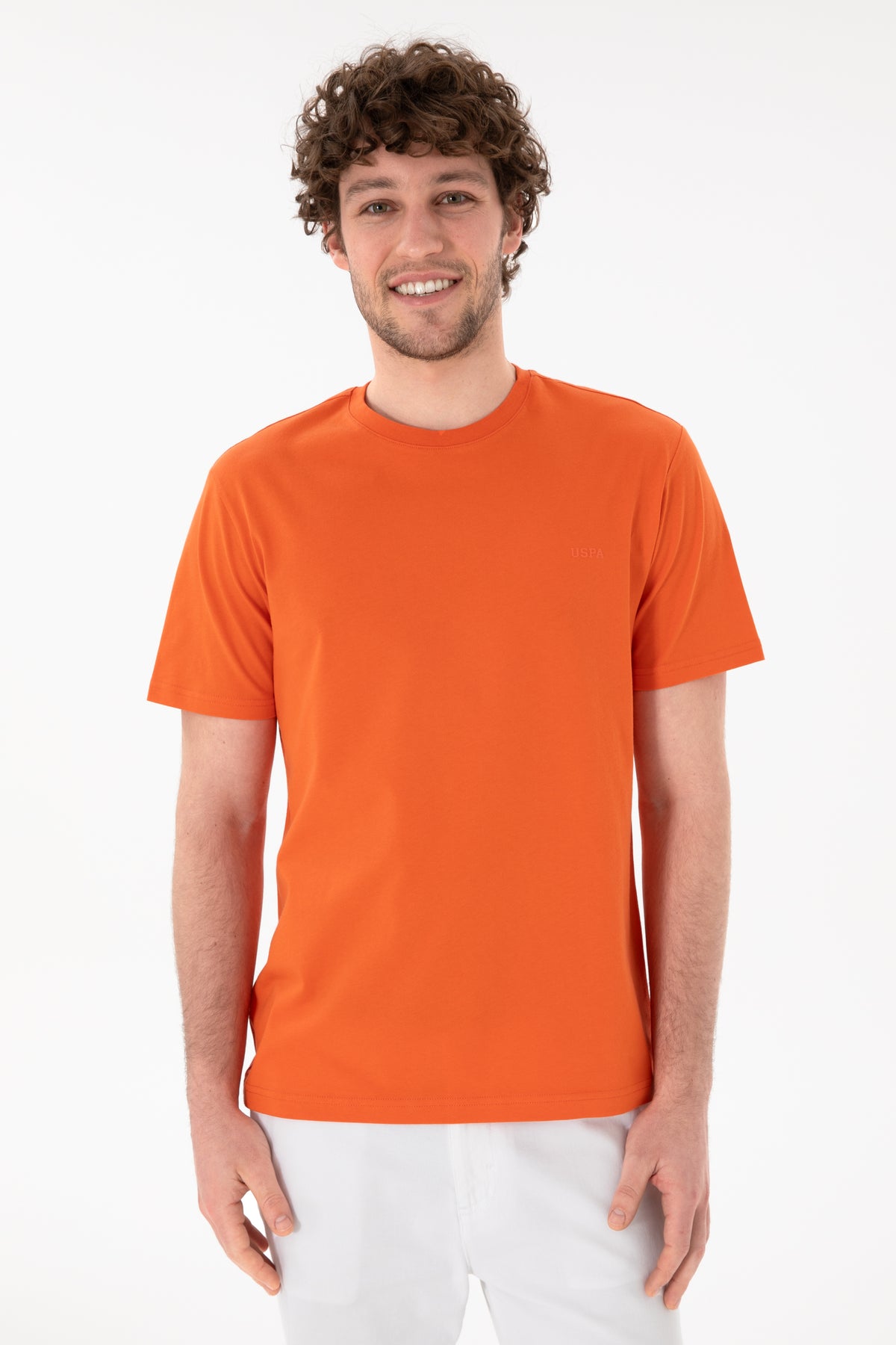 Tricou Bărbați Roșu Corai Cu Guler Rotund