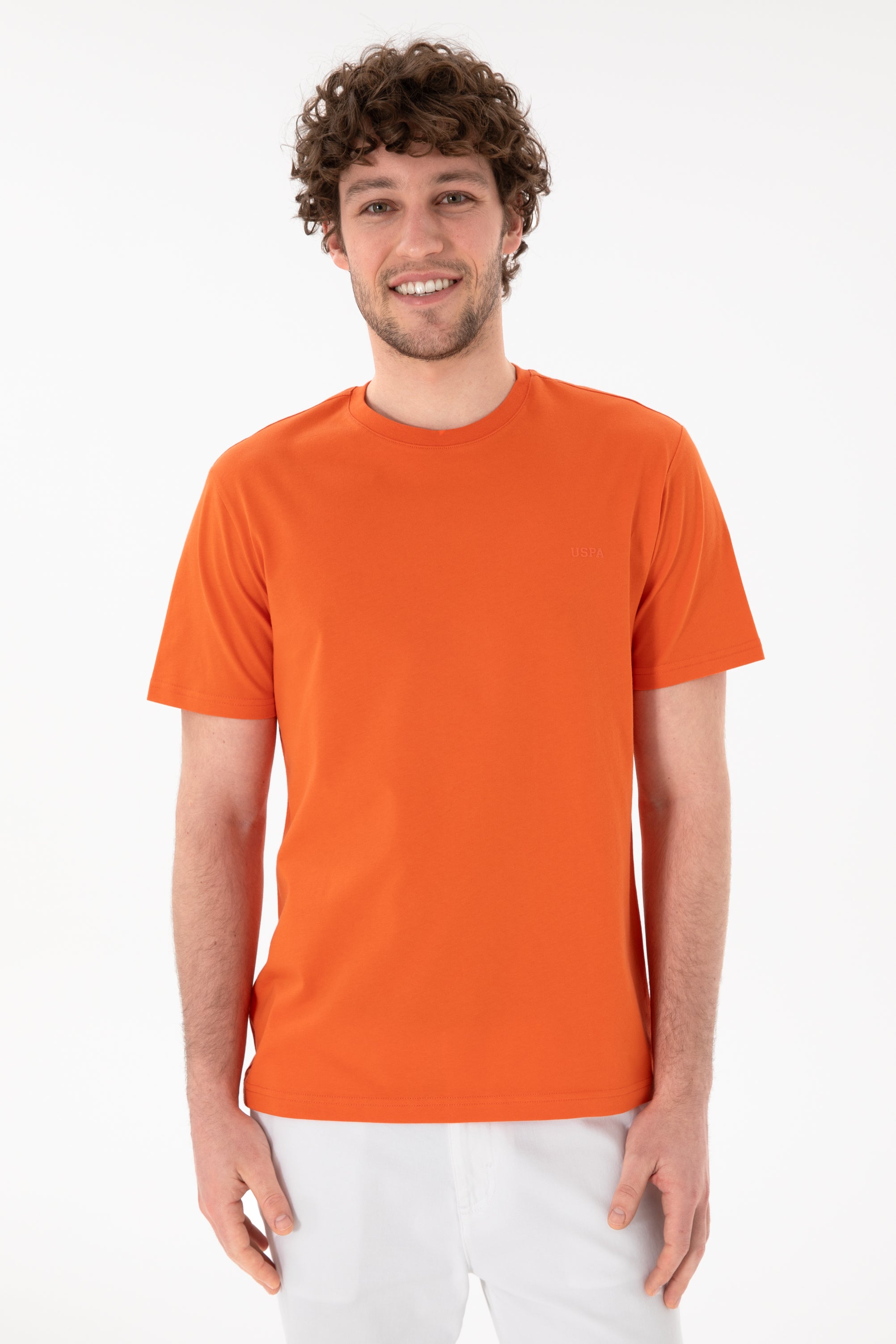 Tricou Bărbați Roșu Corai Cu Guler Rotund