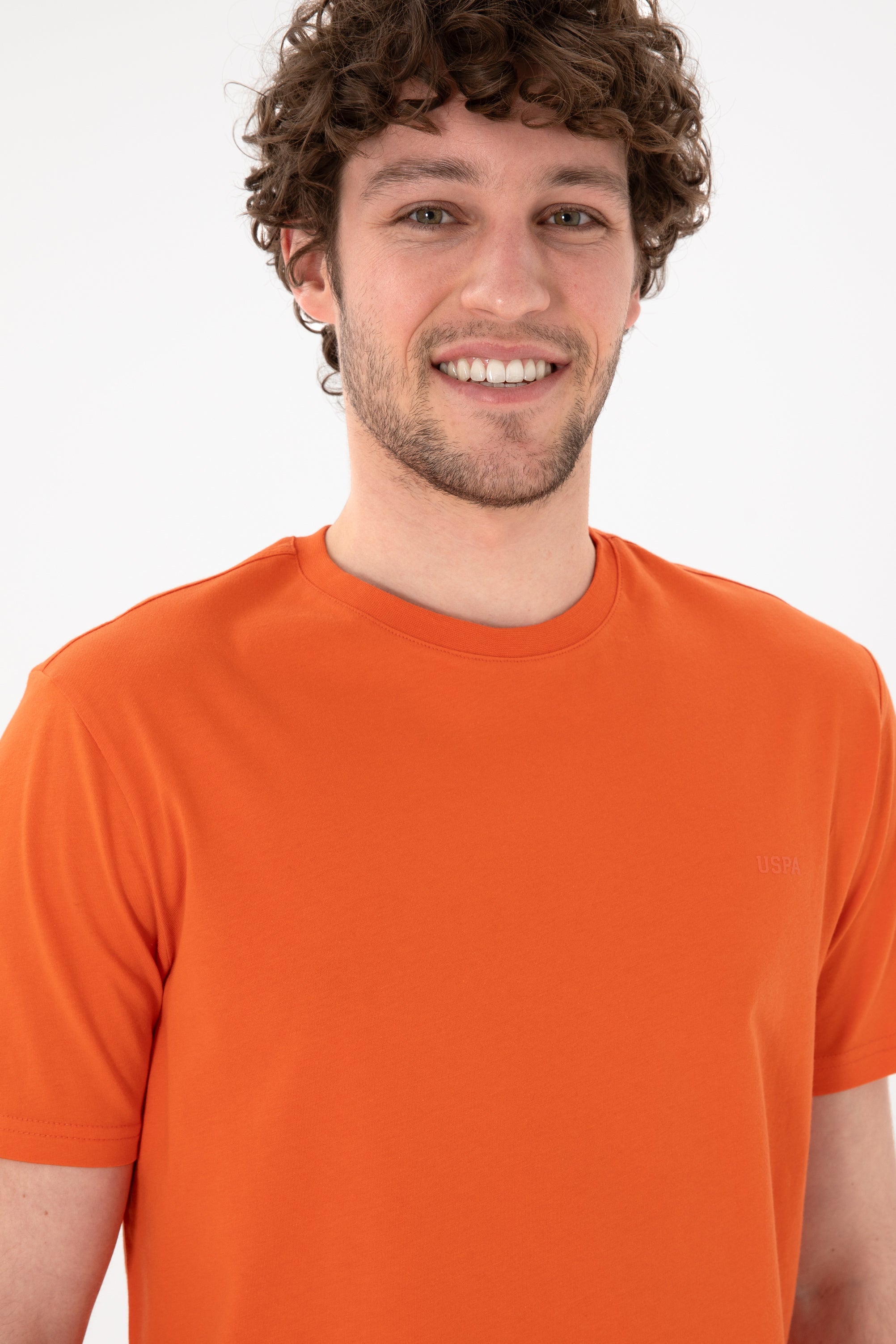 Tricou Bărbați Roșu Corai Cu Guler Rotund