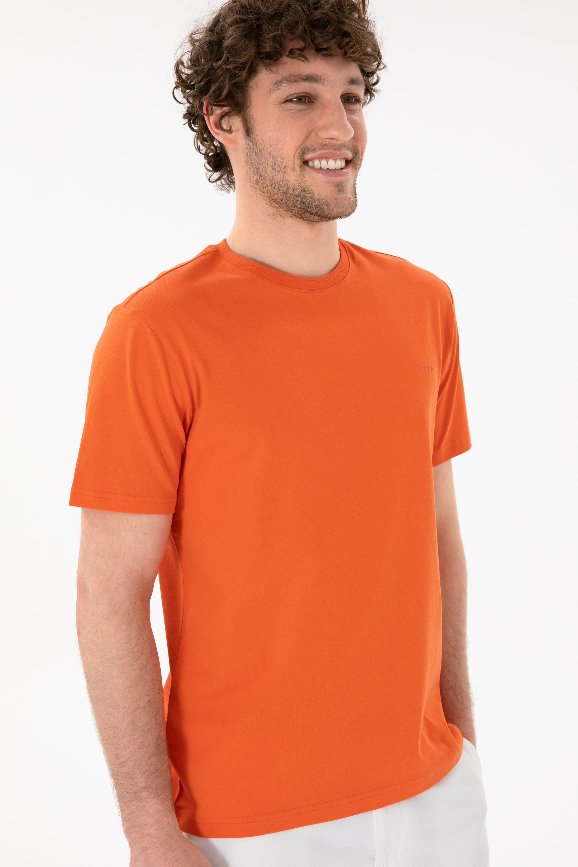 Tricou Bărbați Roșu Corai Cu Guler Rotund