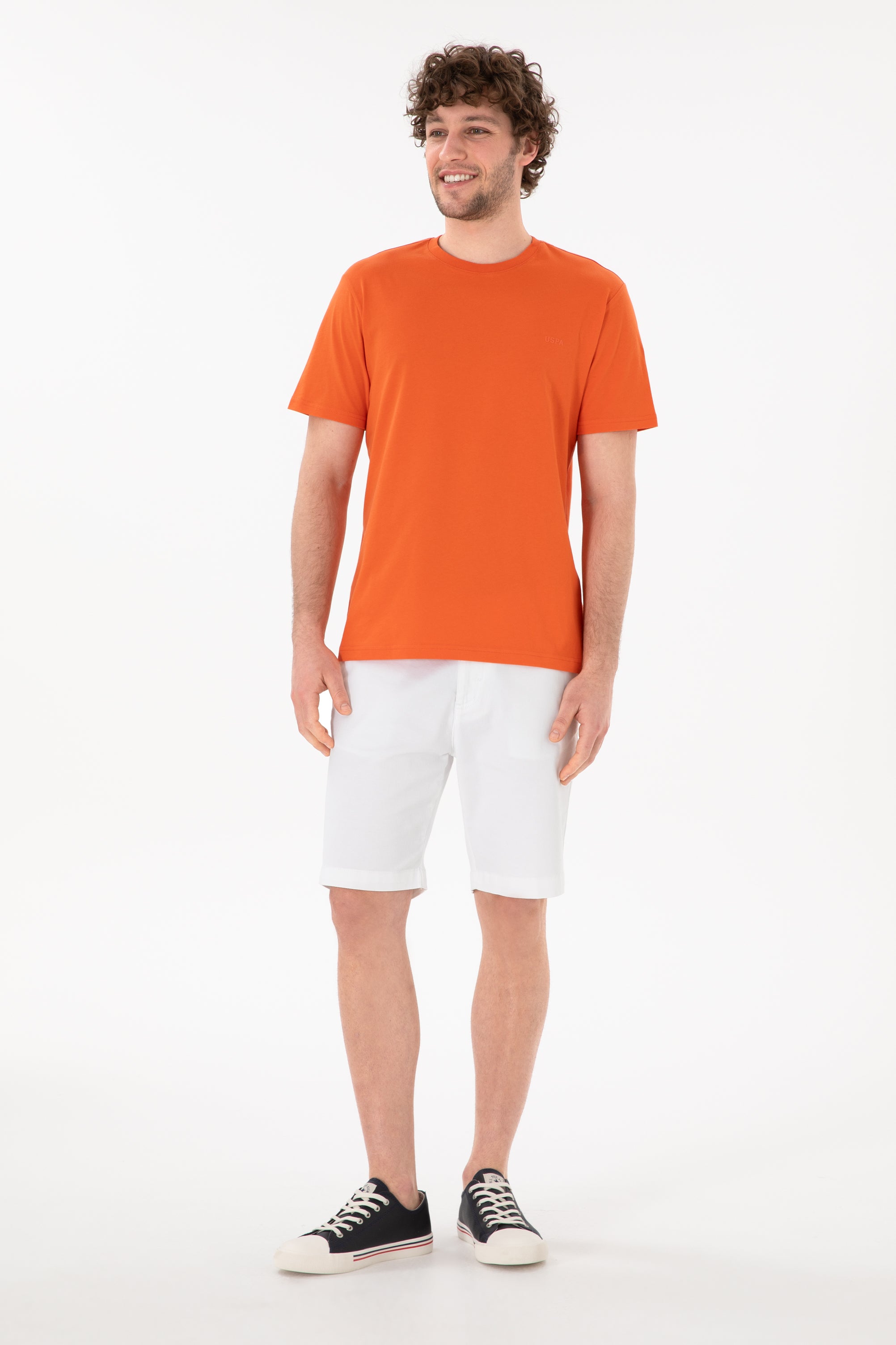 Tricou Bărbați Roșu Corai Cu Guler Rotund