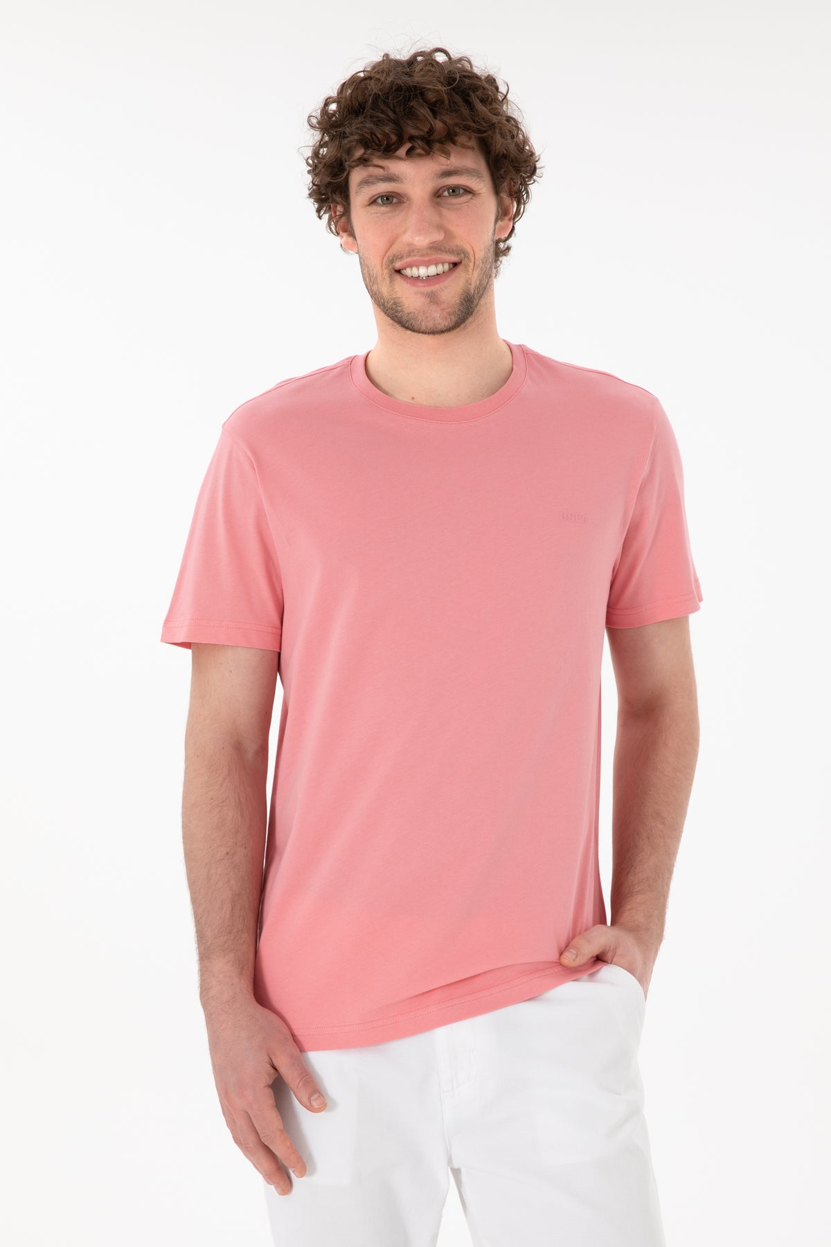 Tricou Bărbați Roz Prăfuit Cu Guler Rotund