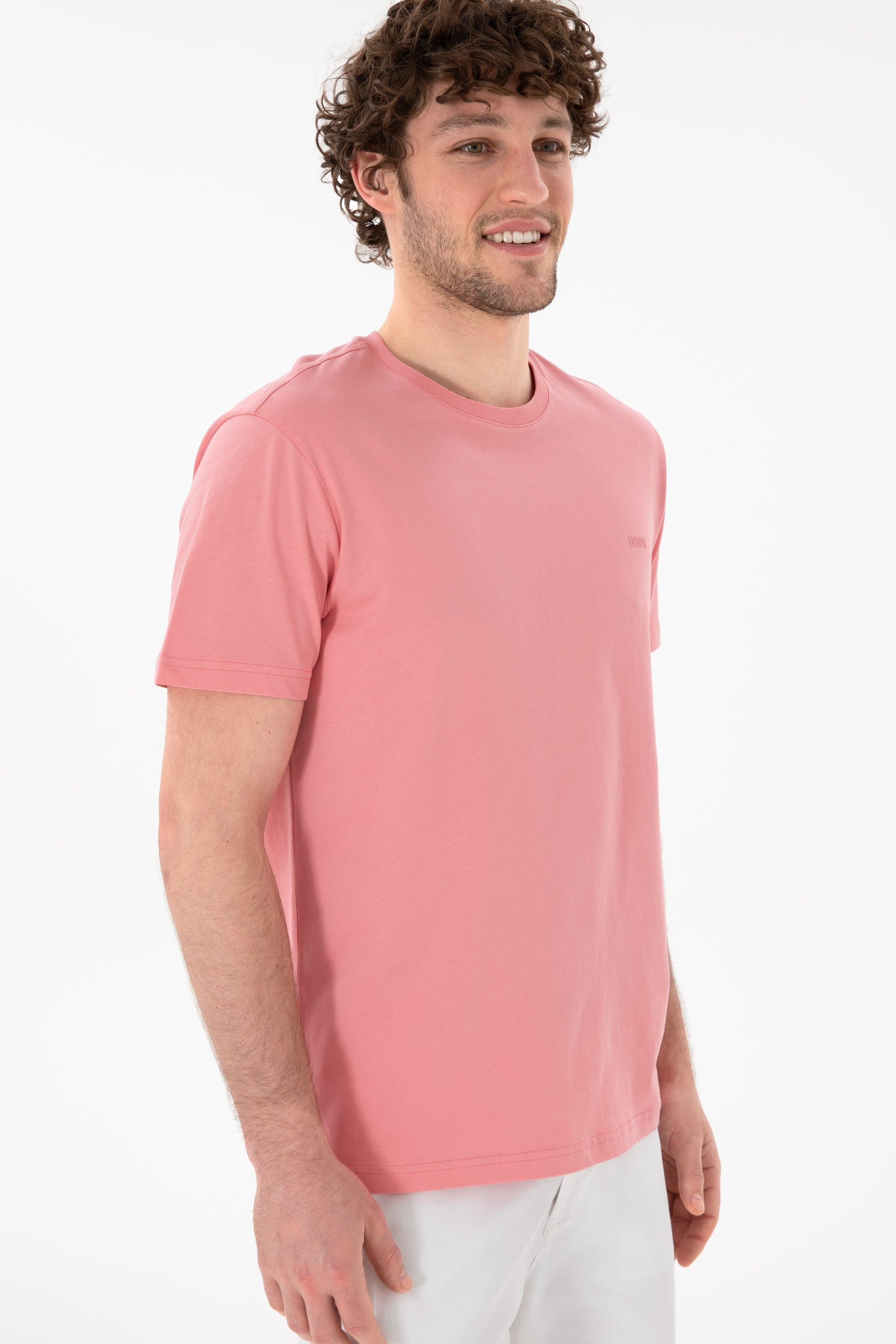 Tricou Bărbați Roz Prăfuit Cu Guler Rotund