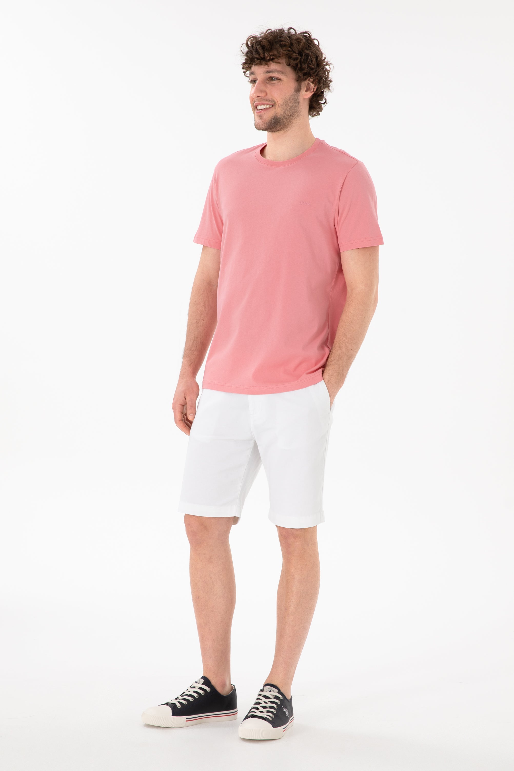 Tricou Bărbați Roz Prăfuit Cu Guler Rotund