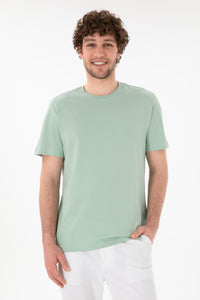Tricou Bărbați Verde Pastel Cu Guler Rotund