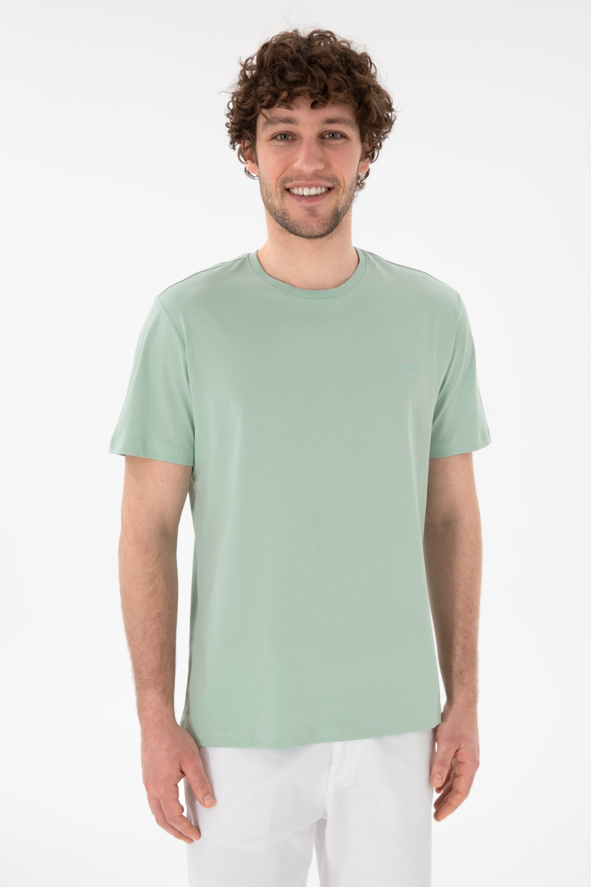 Tricou Bărbați Verde Pastel Cu Guler Rotund