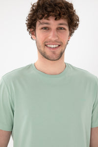 Tricou Bărbați Verde Pastel Cu Guler Rotund