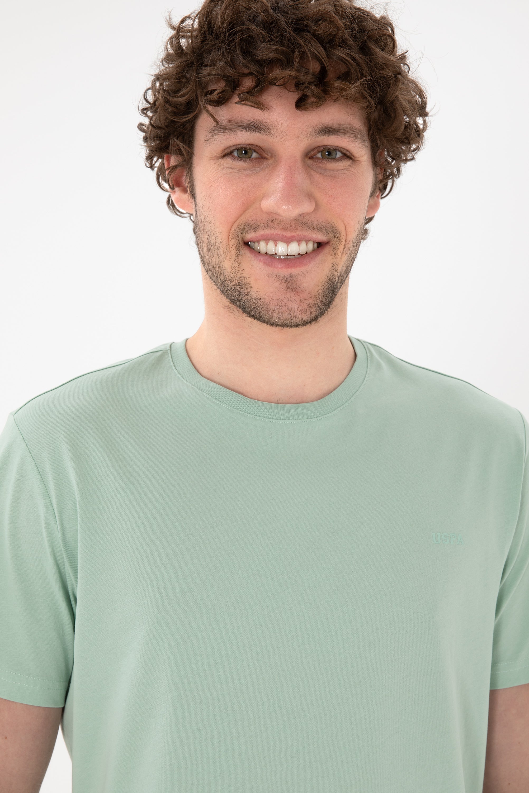 Tricou Bărbați Verde Pastel Cu Guler Rotund