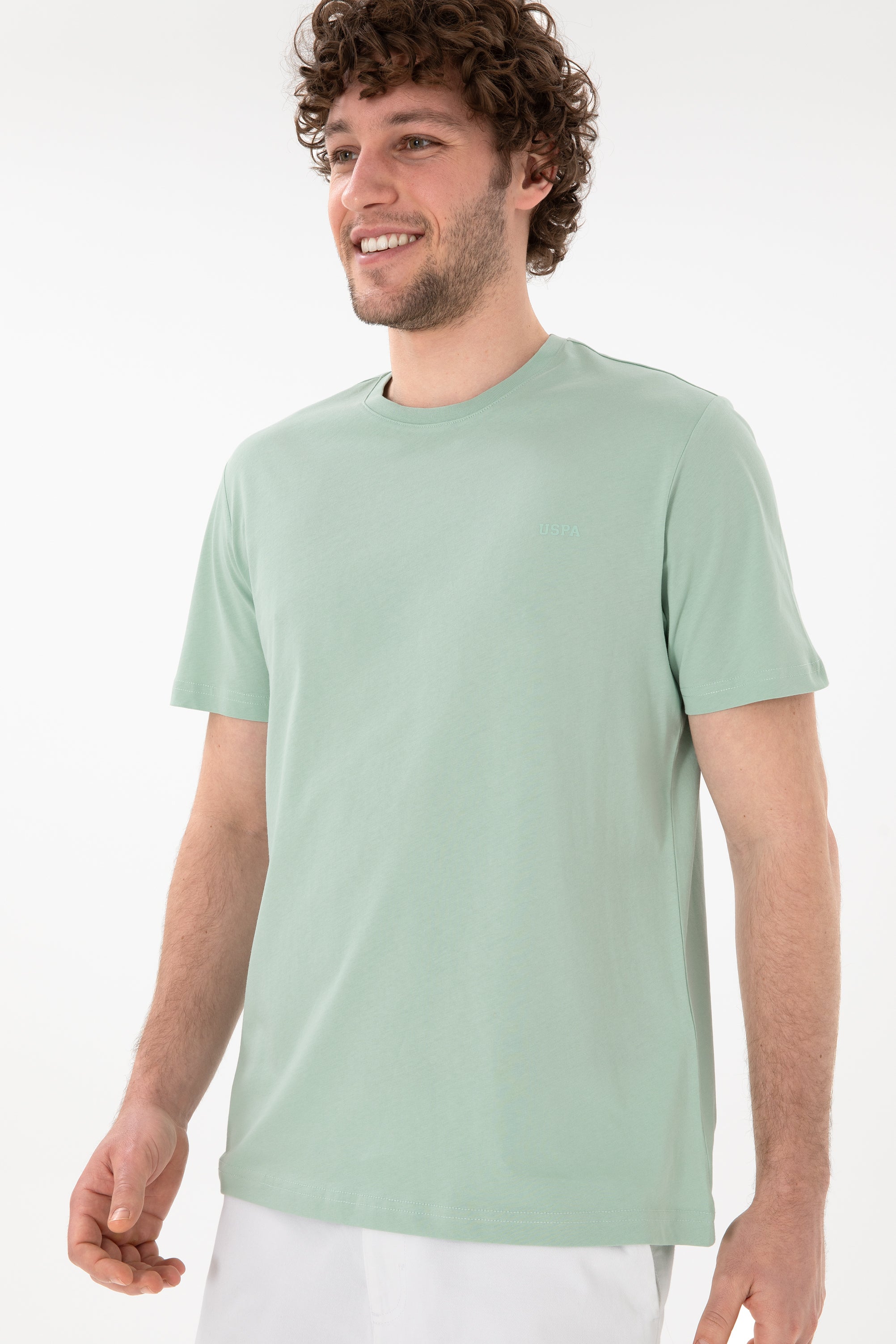 Tricou Bărbați Verde Pastel Cu Guler Rotund