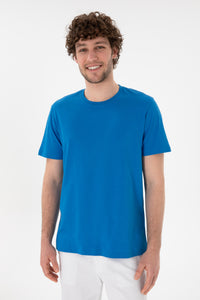 Tricou Bărbați Albastru Cu Guler Rotund