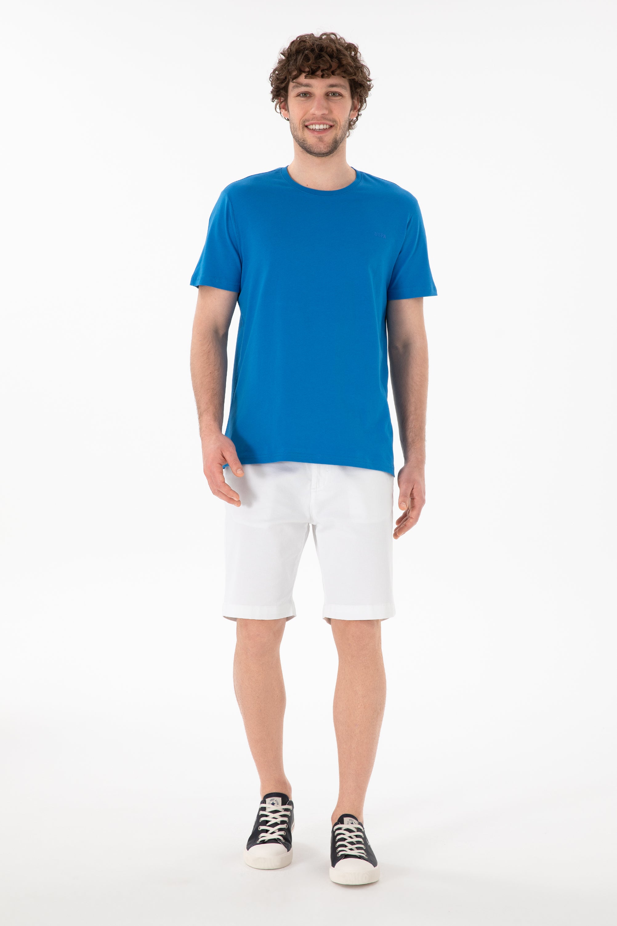 Tricou Bărbați Albastru Cu Guler Rotund