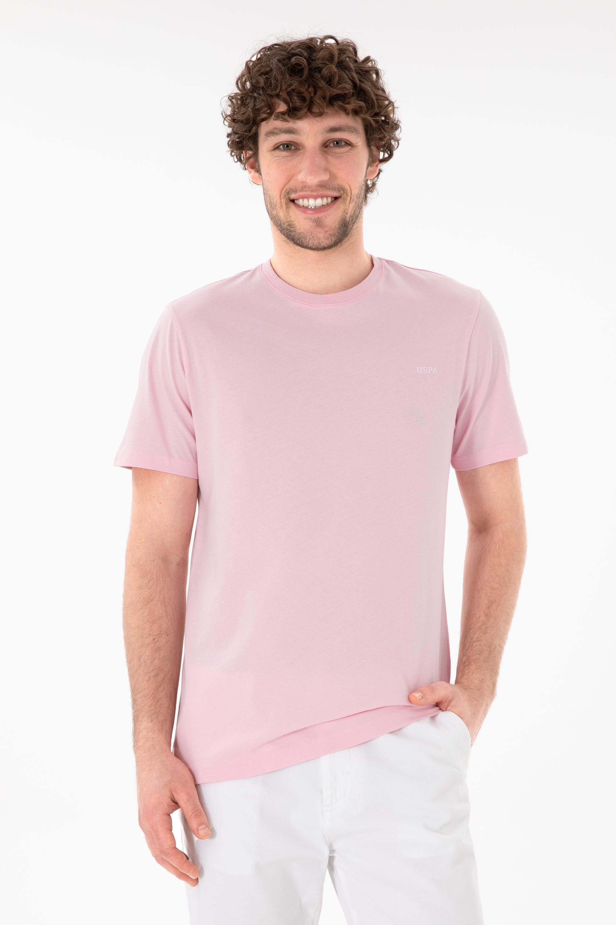 Tricou Bărbați Roz Pastel Cu Guler Rotund