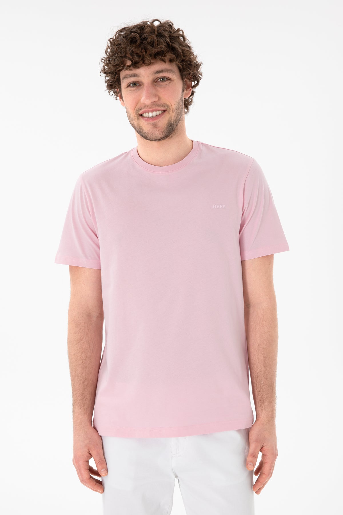 Tricou Bărbați Roz Pastel Cu Guler Rotund