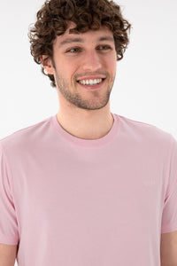 Tricou Bărbați Roz Pastel Cu Guler Rotund