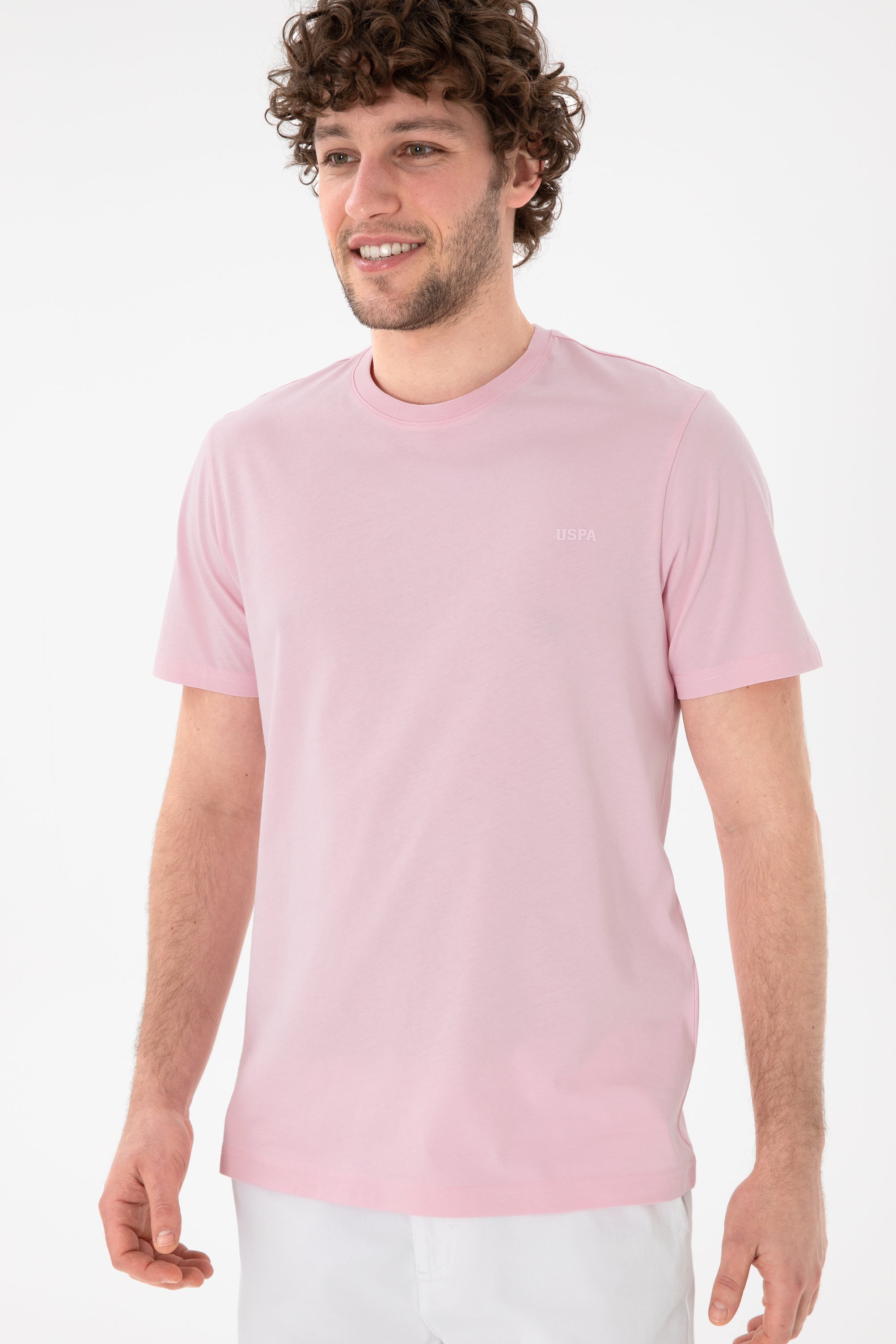 Tricou Bărbați Roz Pastel Cu Guler Rotund