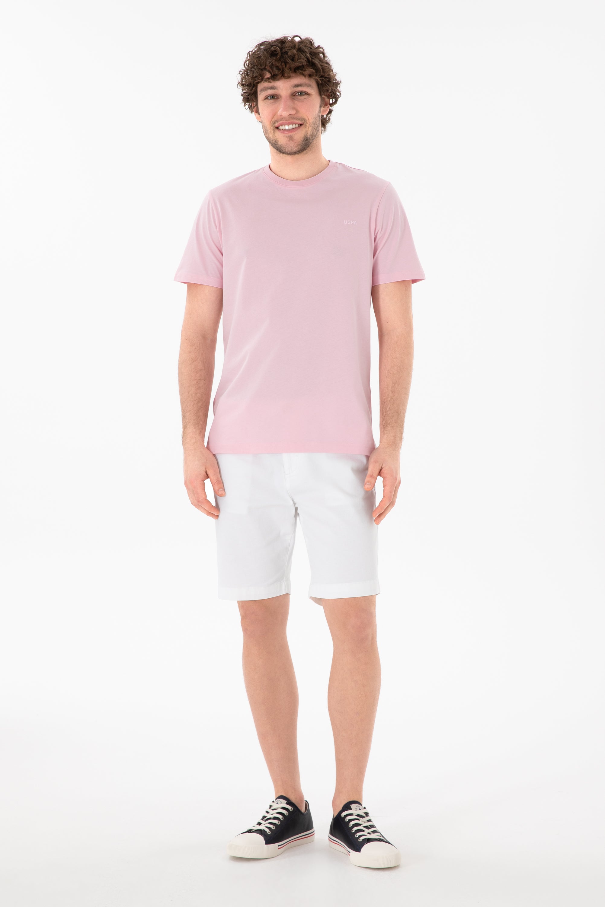 Tricou Bărbați Roz Pastel Cu Guler Rotund