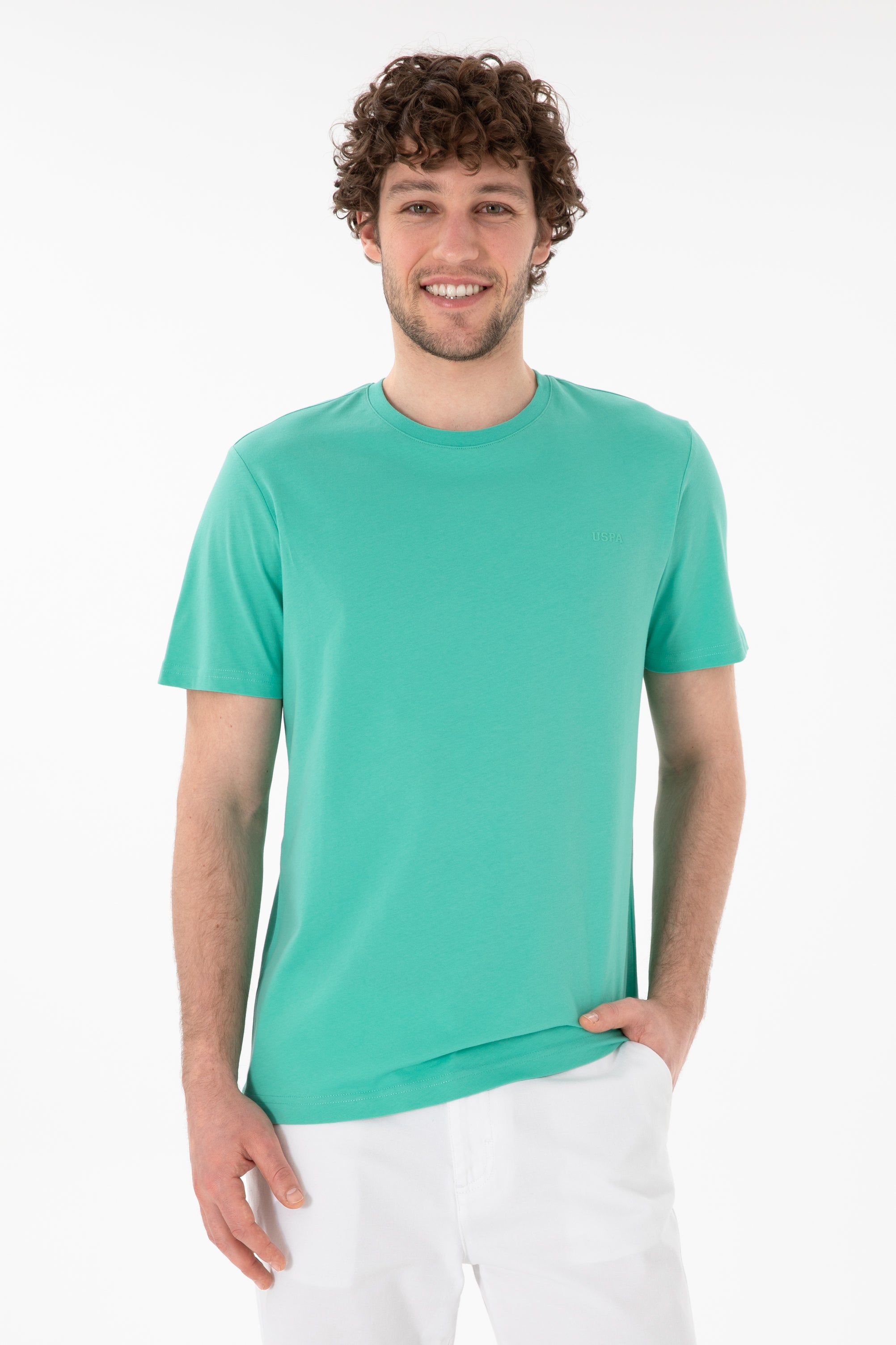 Tricou Bărbați Verde Mentă Cu Guler Rotund