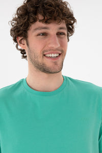 Tricou Bărbați Verde Mentă Cu Guler Rotund