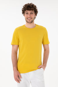 Tricou Bărbați Galben Muștar Cu Guler Rotund