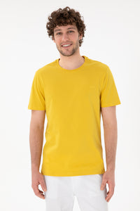 Tricou Bărbați Galben Muștar Cu Guler Rotund