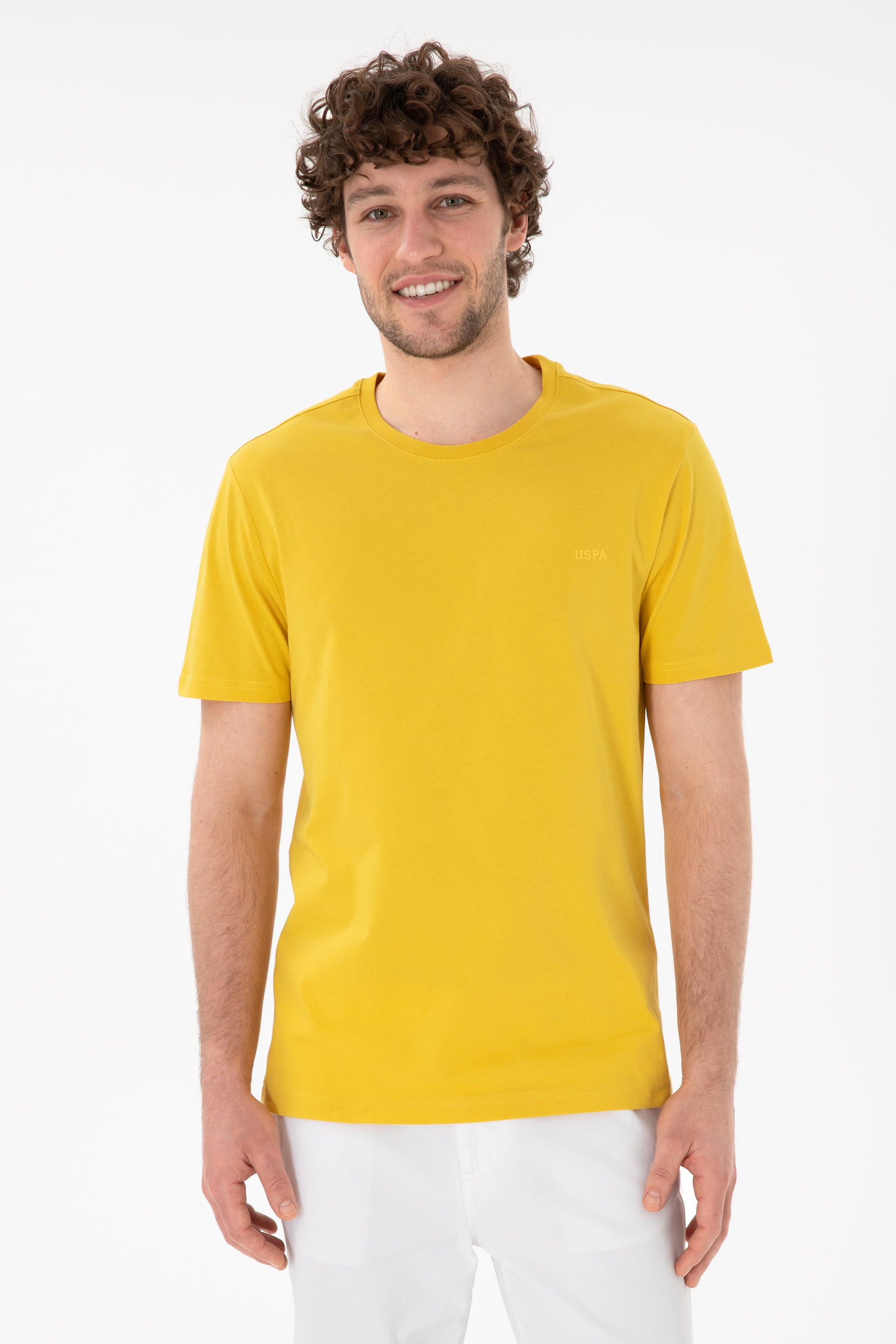 Tricou Bărbați Galben Muștar Cu Guler Rotund