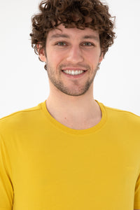 Tricou Bărbați Galben Muștar Cu Guler Rotund