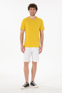 Tricou Bărbați Galben Muștar Cu Guler Rotund