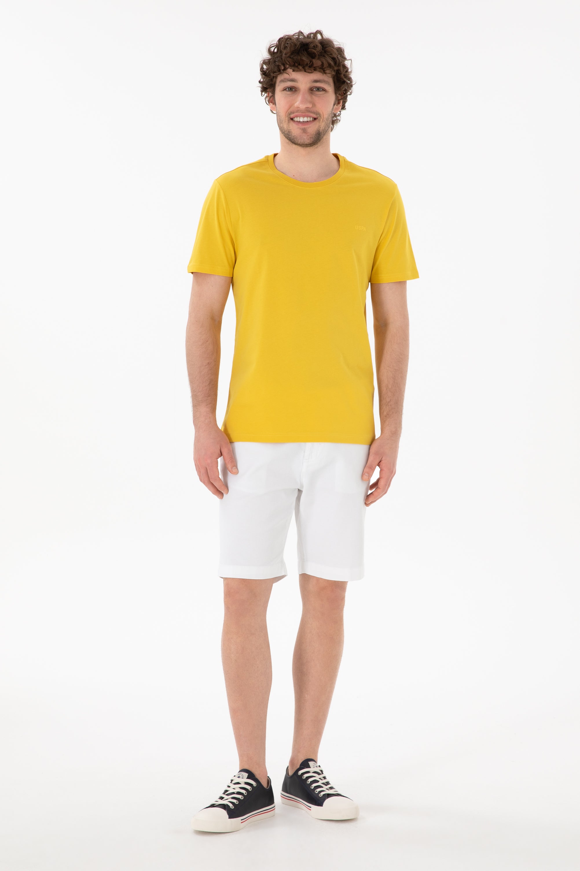 Tricou Bărbați Galben Muștar Cu Guler Rotund