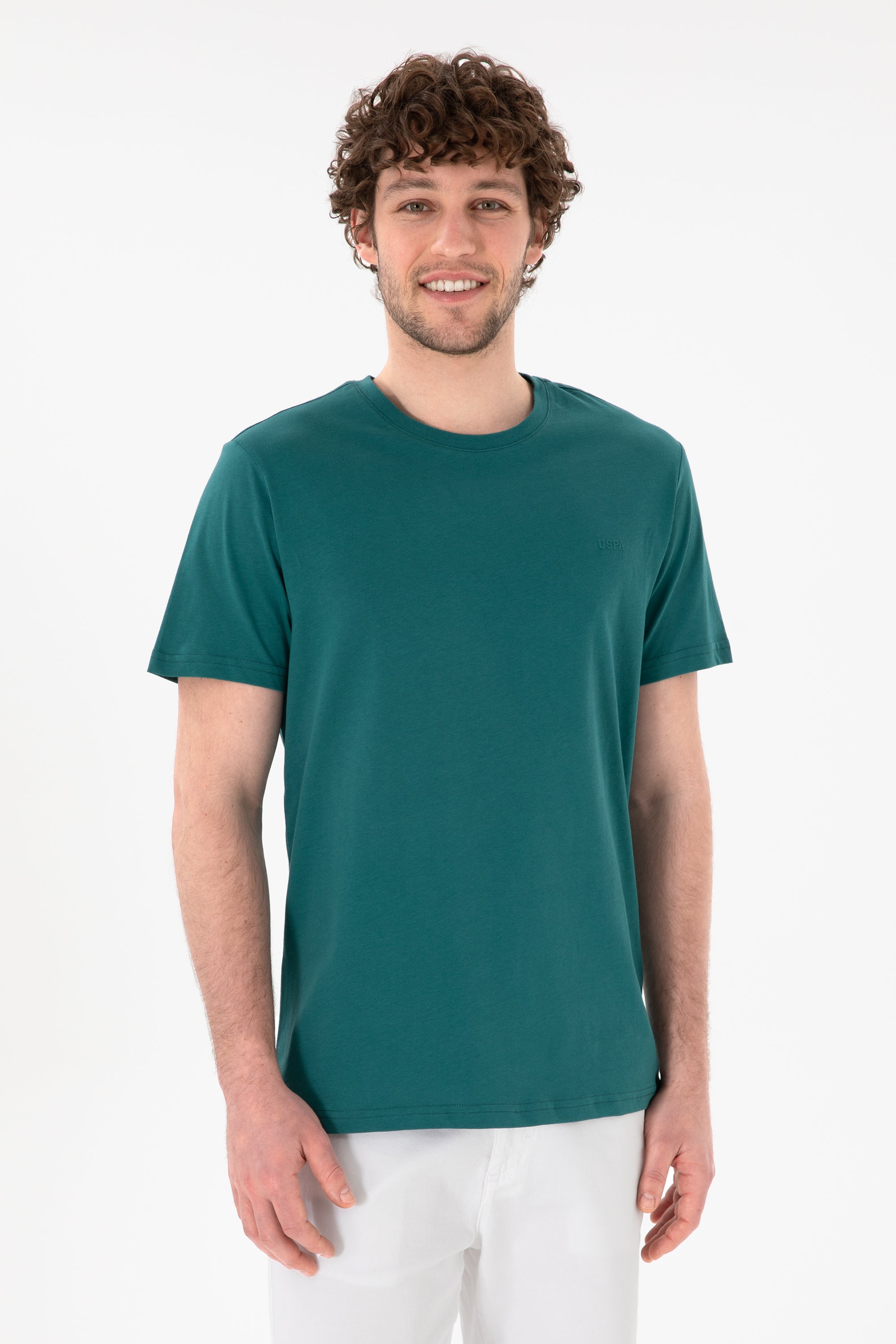 Tricou Bărbați Verde Smarald Cu Guler Rotund