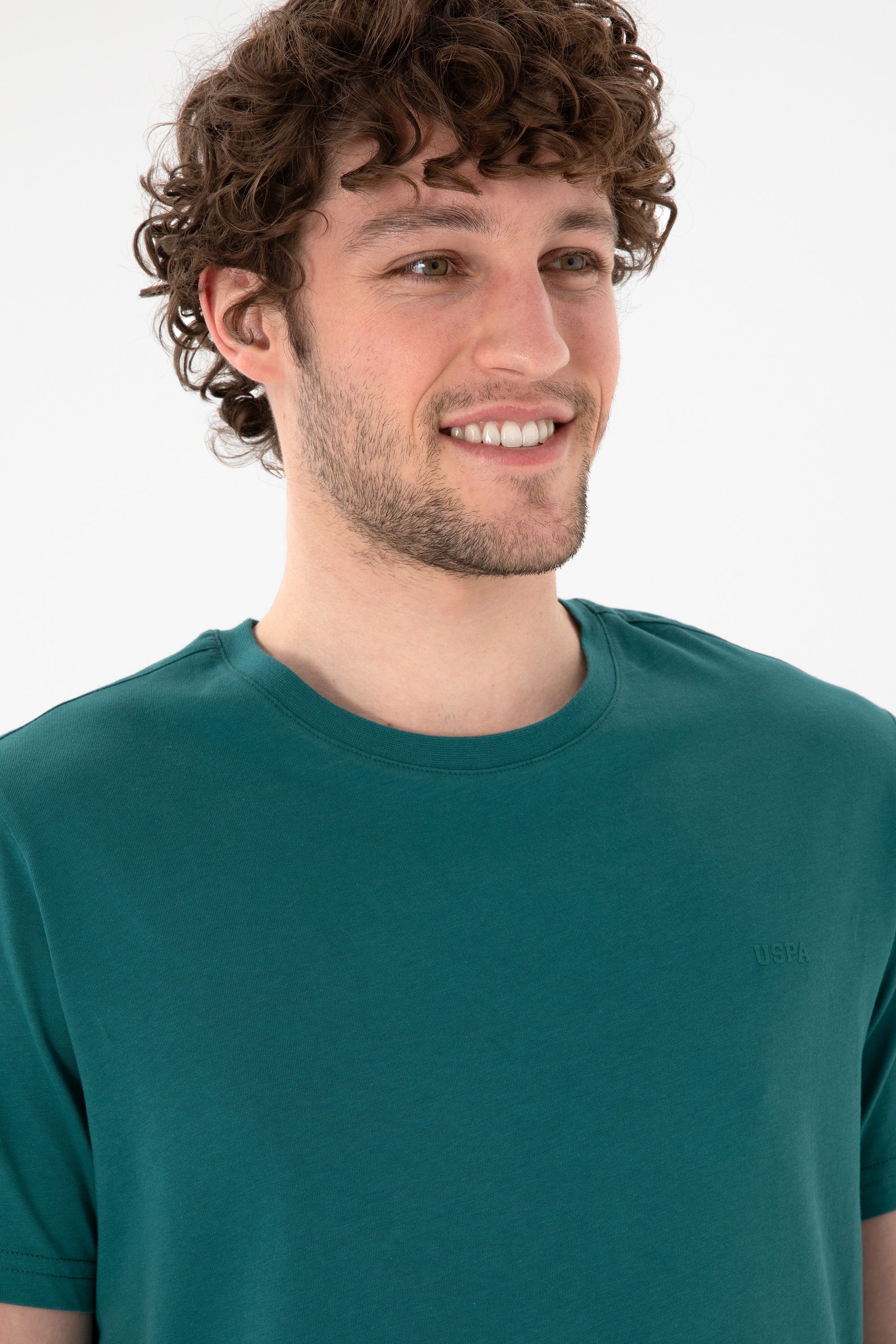 Tricou Bărbați Verde Smarald Cu Guler Rotund