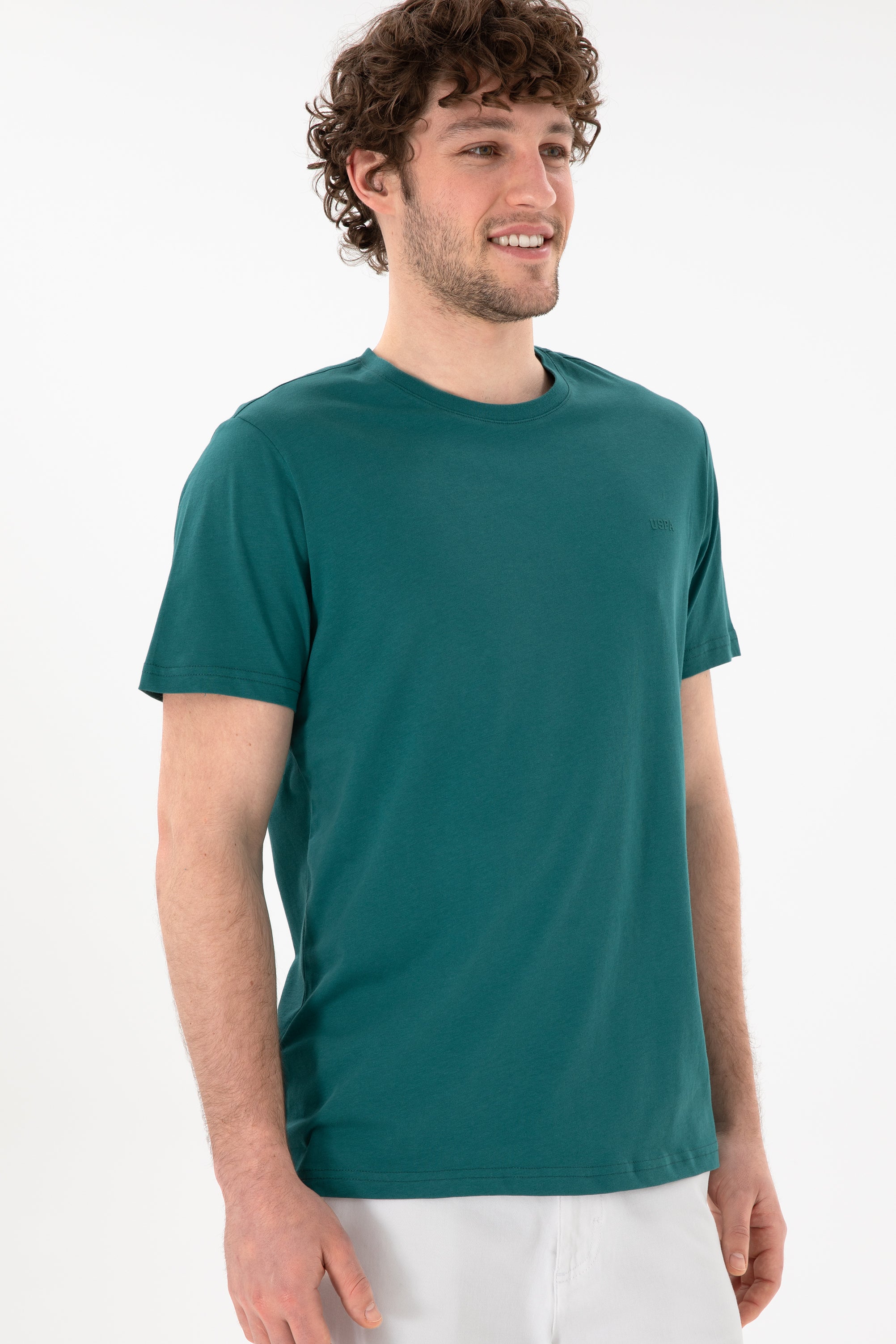 Tricou Bărbați Verde Smarald Cu Guler Rotund