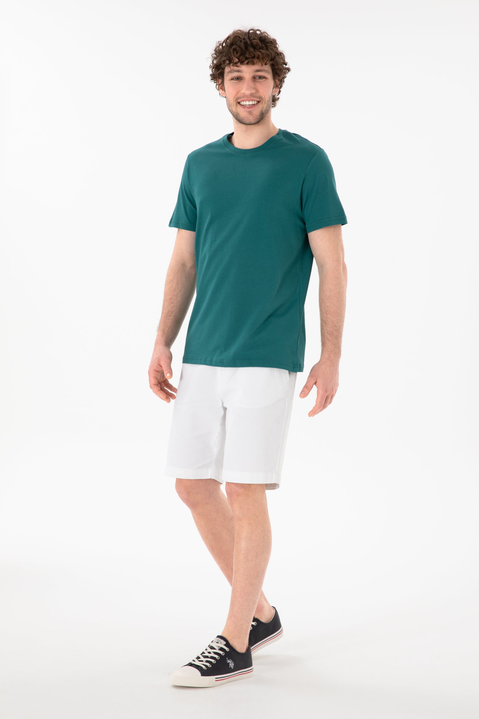 Tricou Bărbați Verde Smarald Cu Guler Rotund