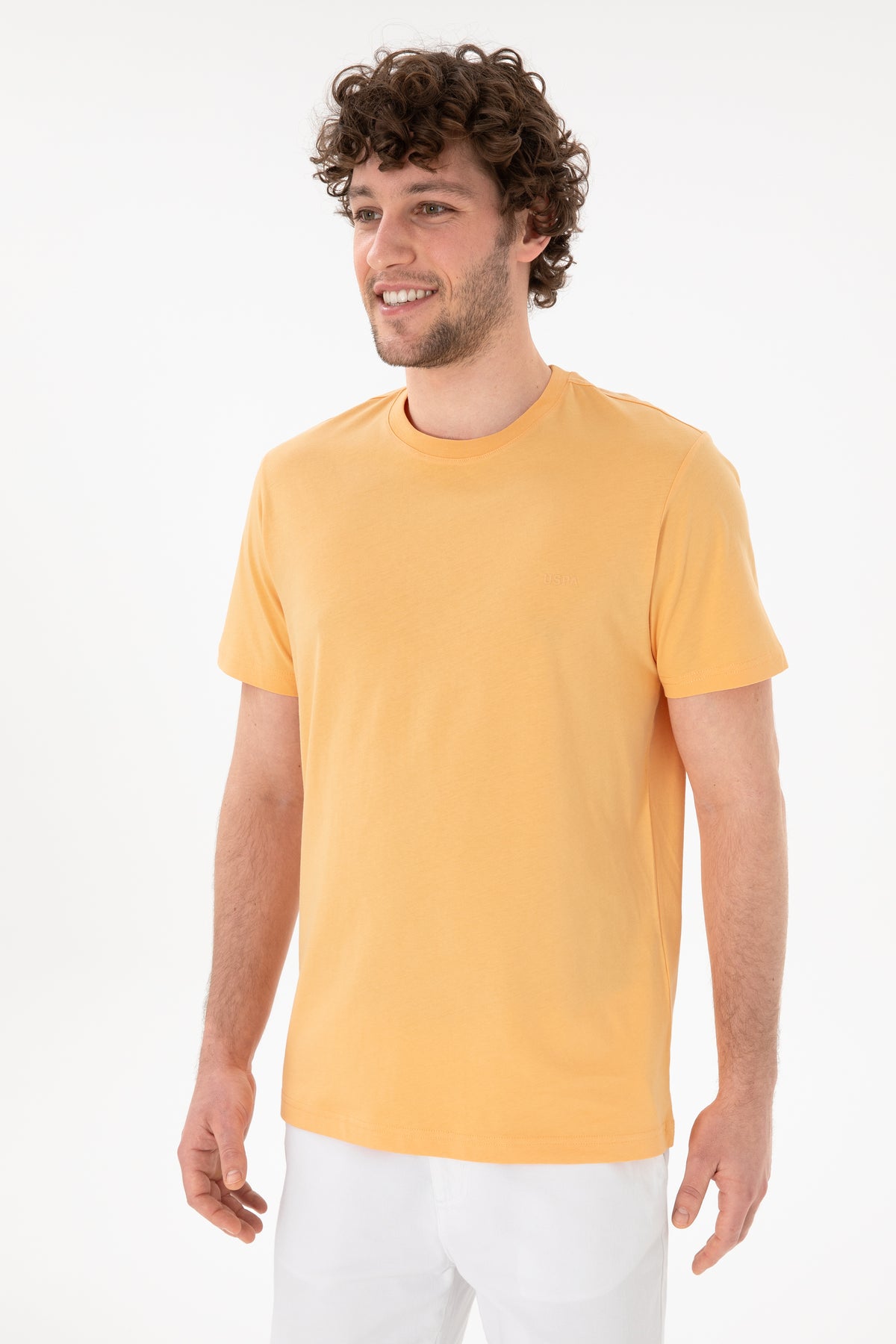 Tricou Bărbați Portocaliu Deschis Cu Guler Rotund