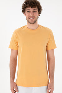 Tricou Bărbați Portocaliu Deschis Cu Guler Rotund