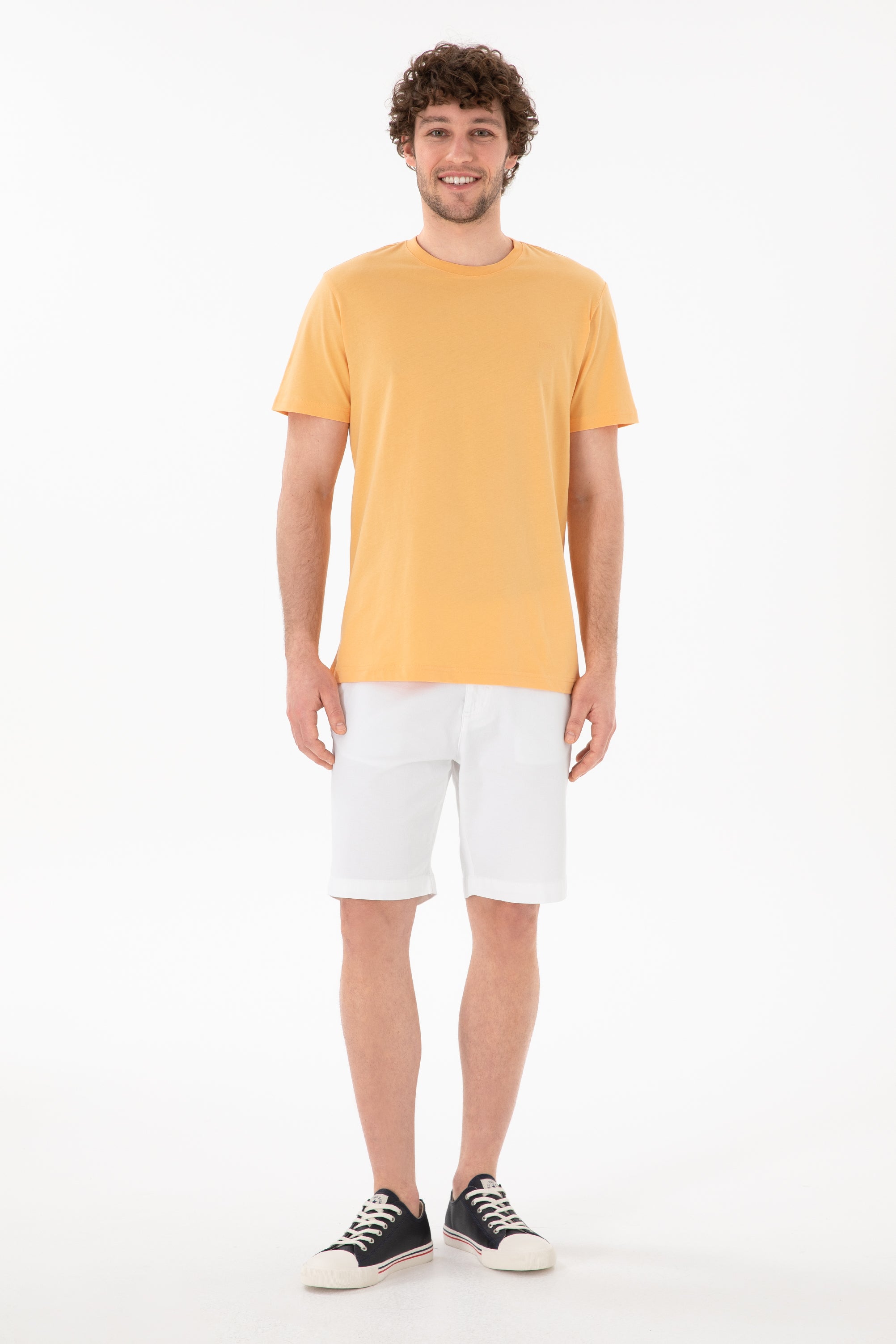 Tricou Bărbați Portocaliu Deschis Cu Guler Rotund