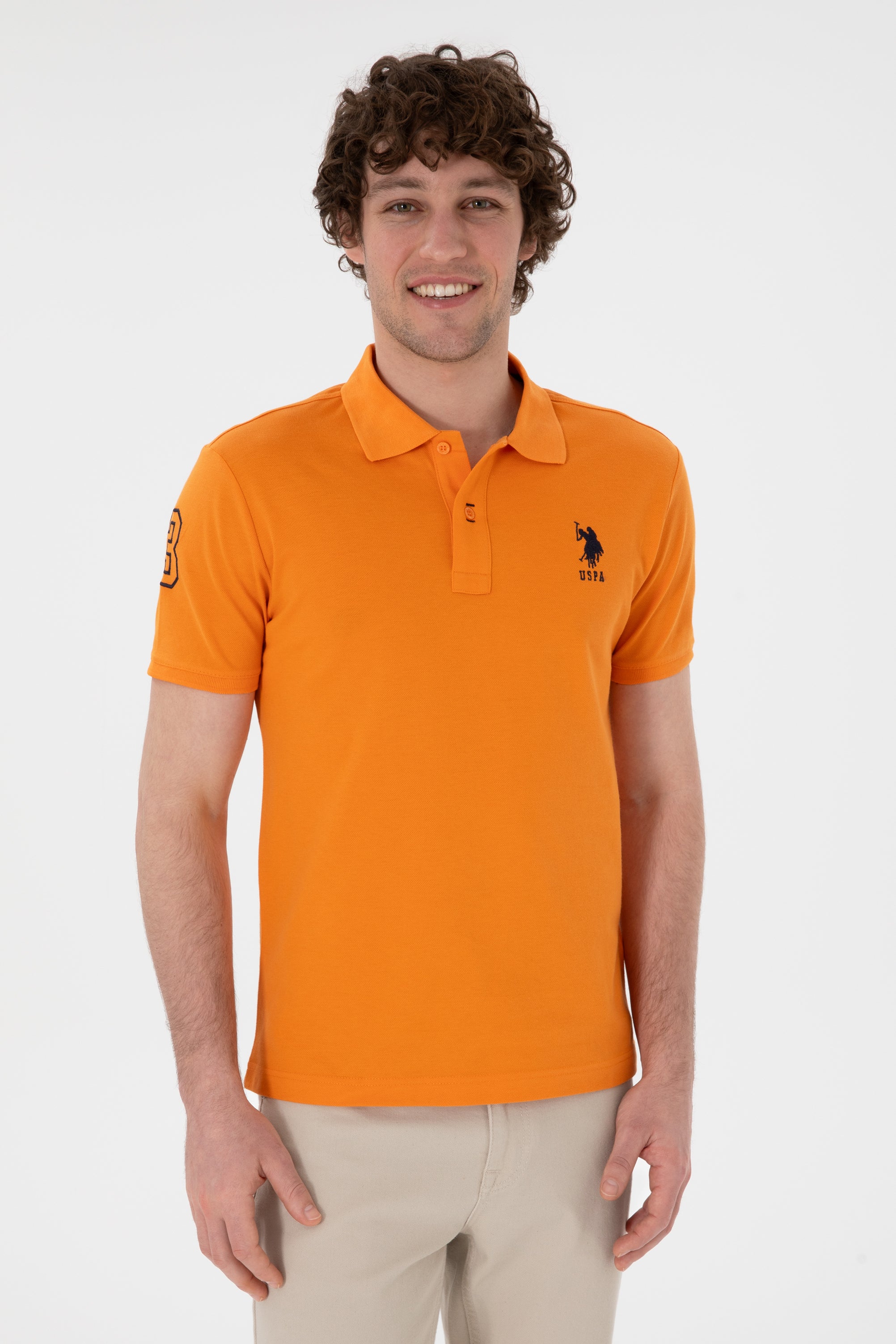 Tricou Polo Bărbați Portocaliu Cu Logo Brodat