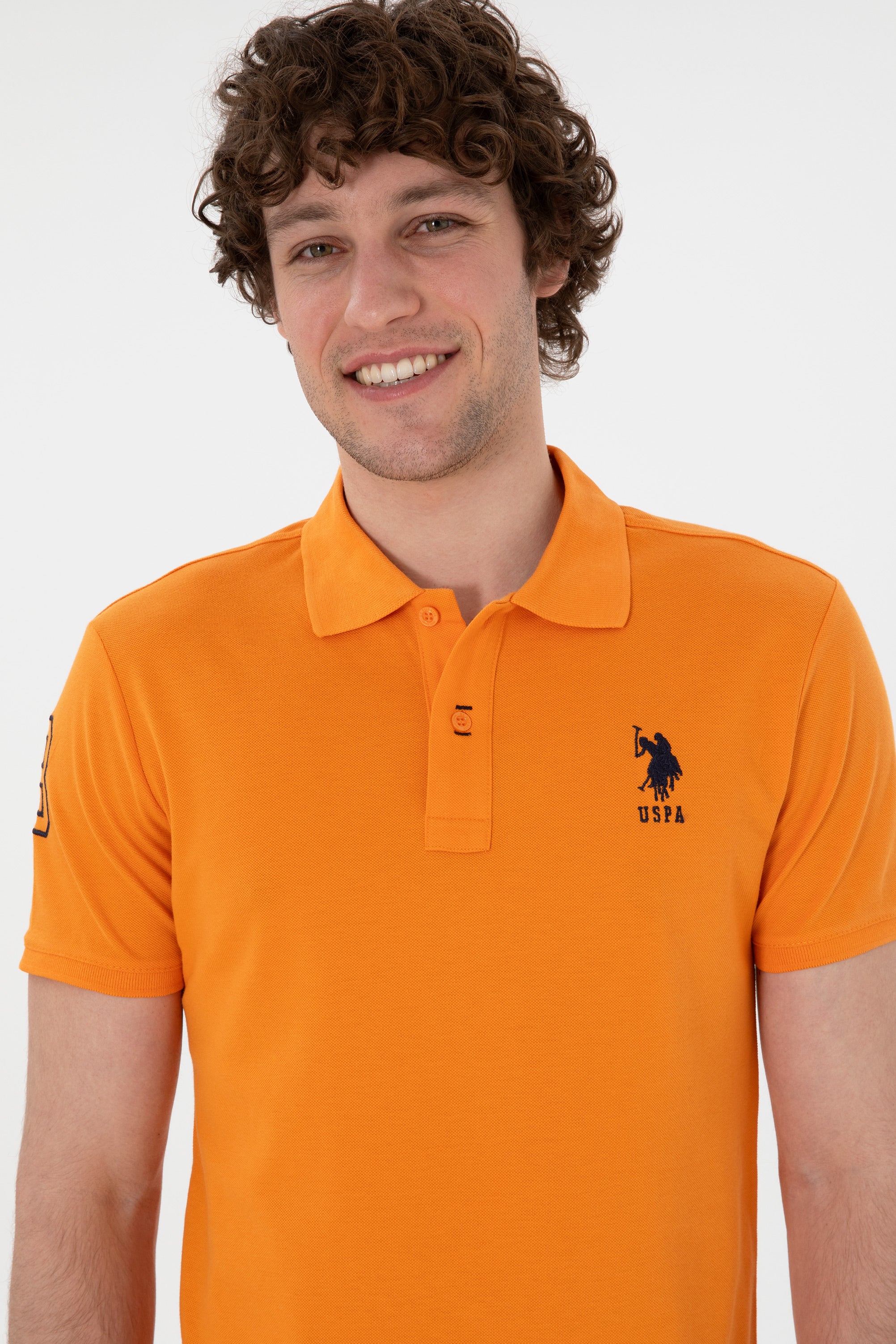 Tricou Polo Bărbați Portocaliu Cu Logo Brodat