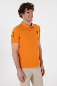 Tricou Polo Bărbați Portocaliu Cu Logo Brodat