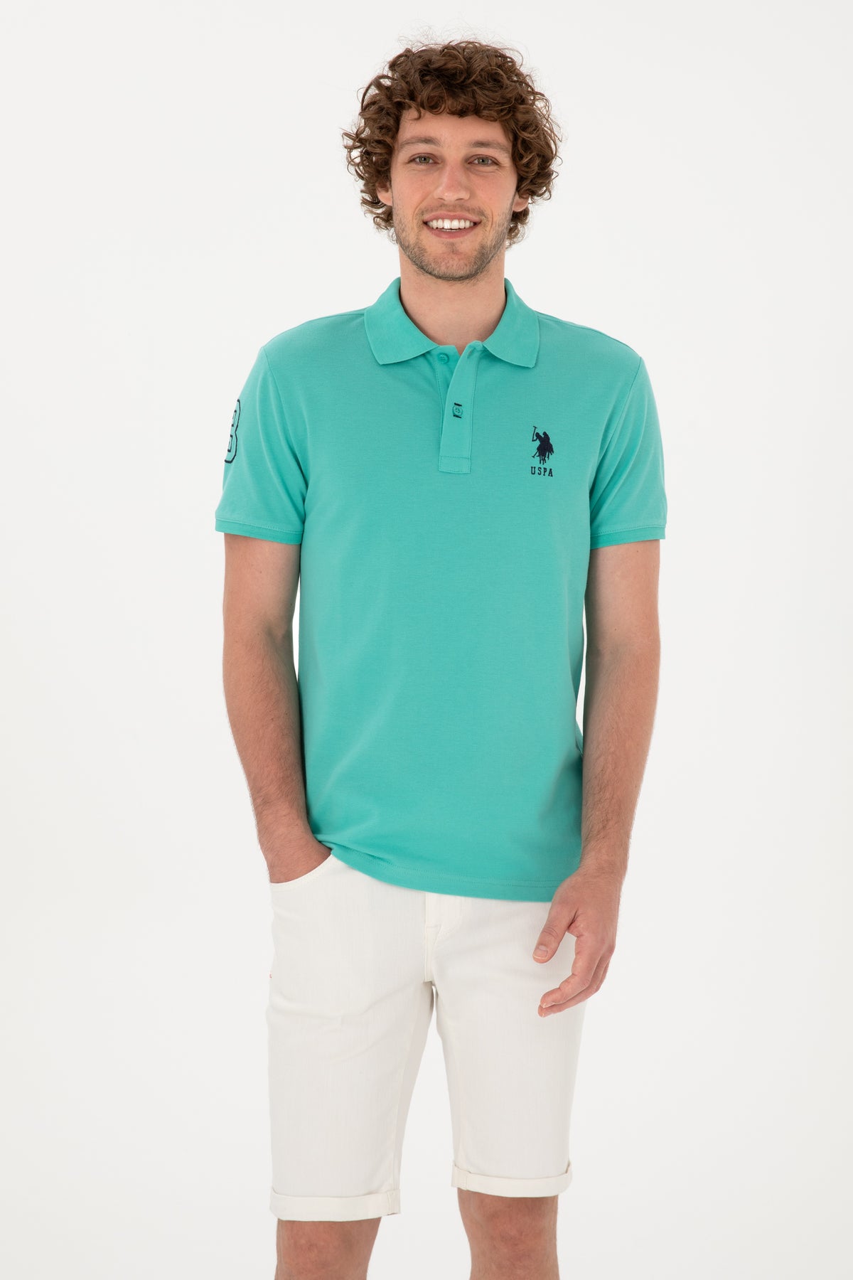 Tricou Polo Bărbați Verde Mentă Cu Logo Brodat