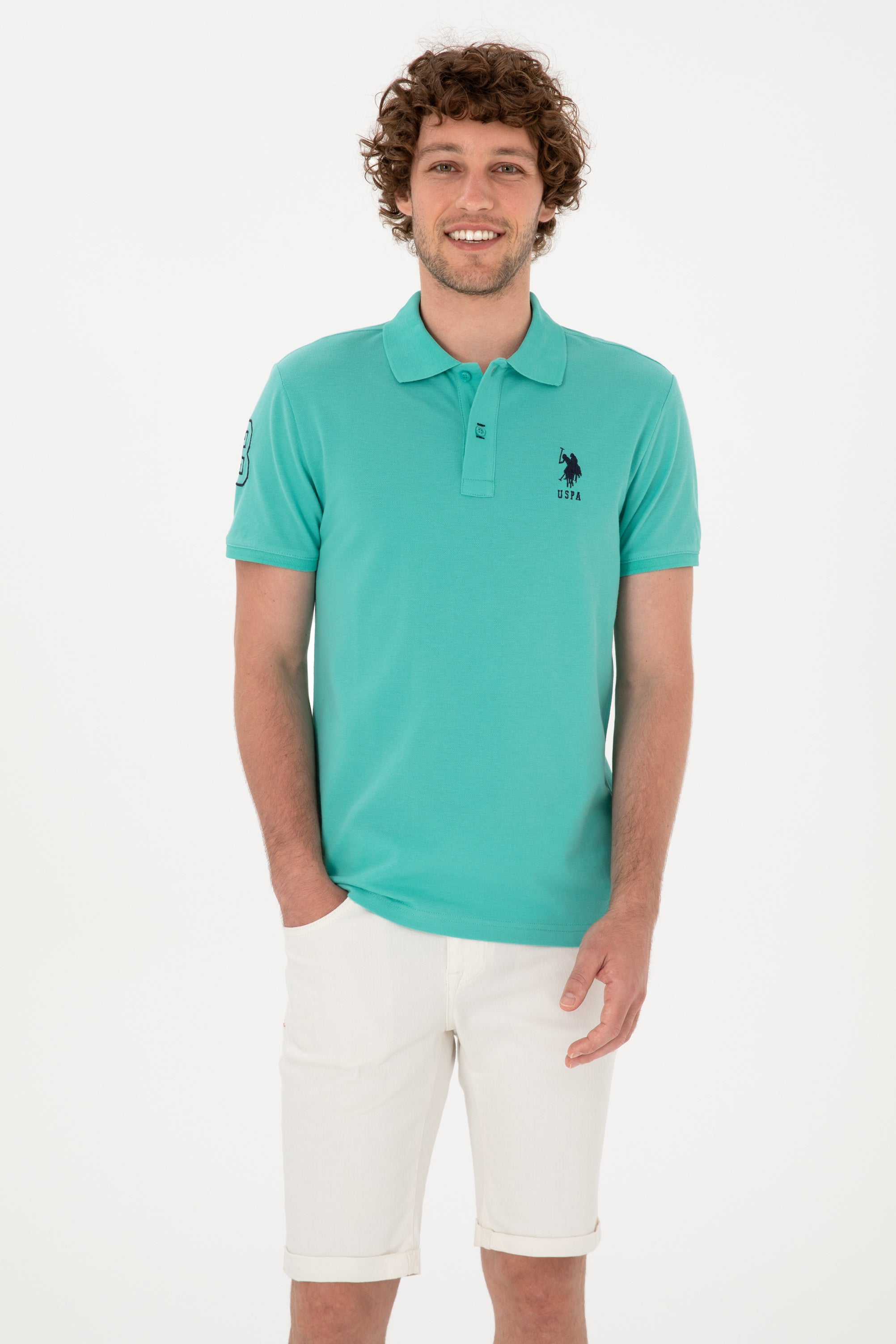 Tricou Polo Bărbați Verde Mentă Cu Logo Brodat