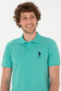 Tricou Polo Bărbați Verde Mentă Cu Logo Brodat