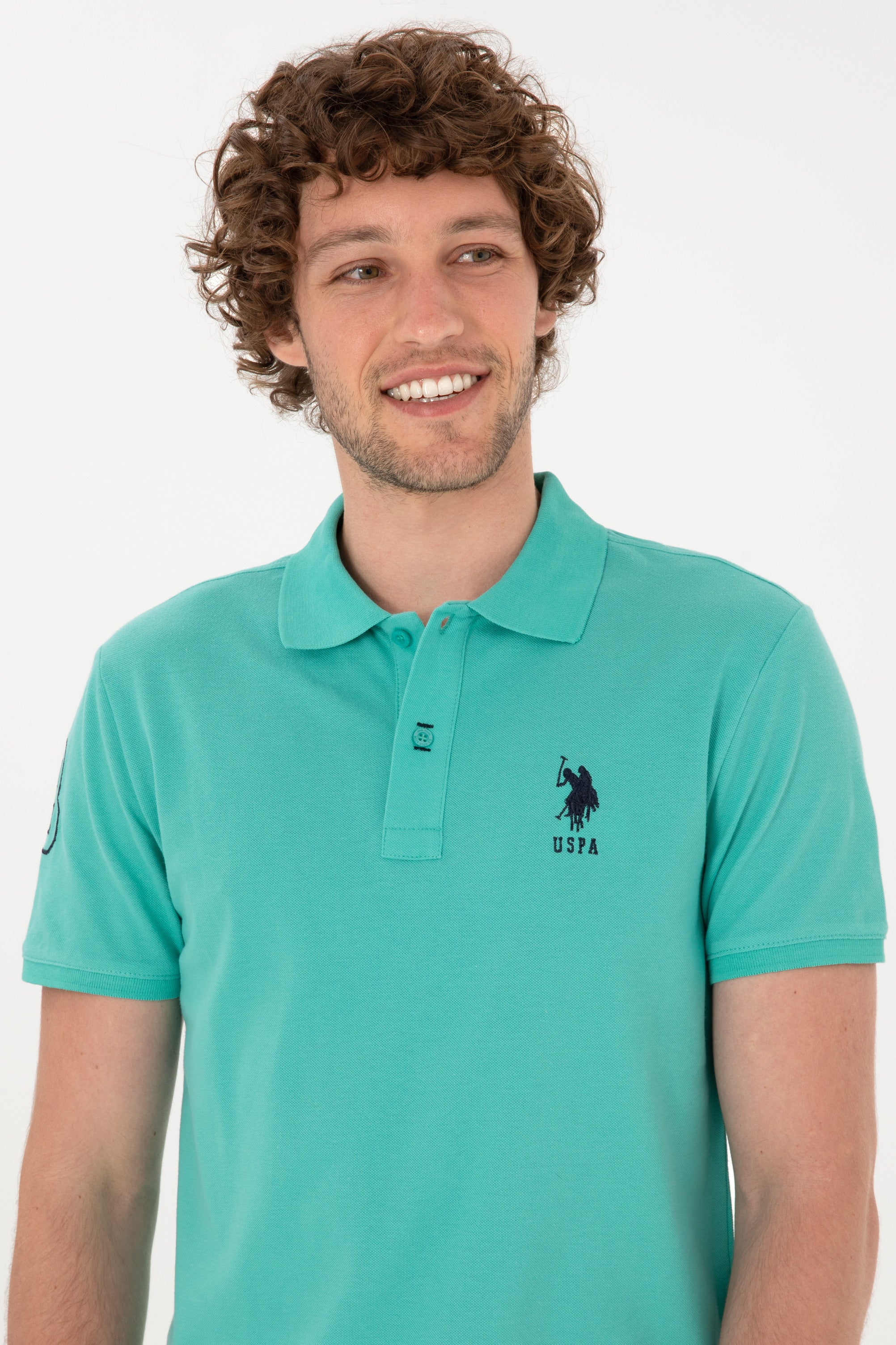 Tricou Polo Bărbați Verde Mentă Cu Logo Brodat