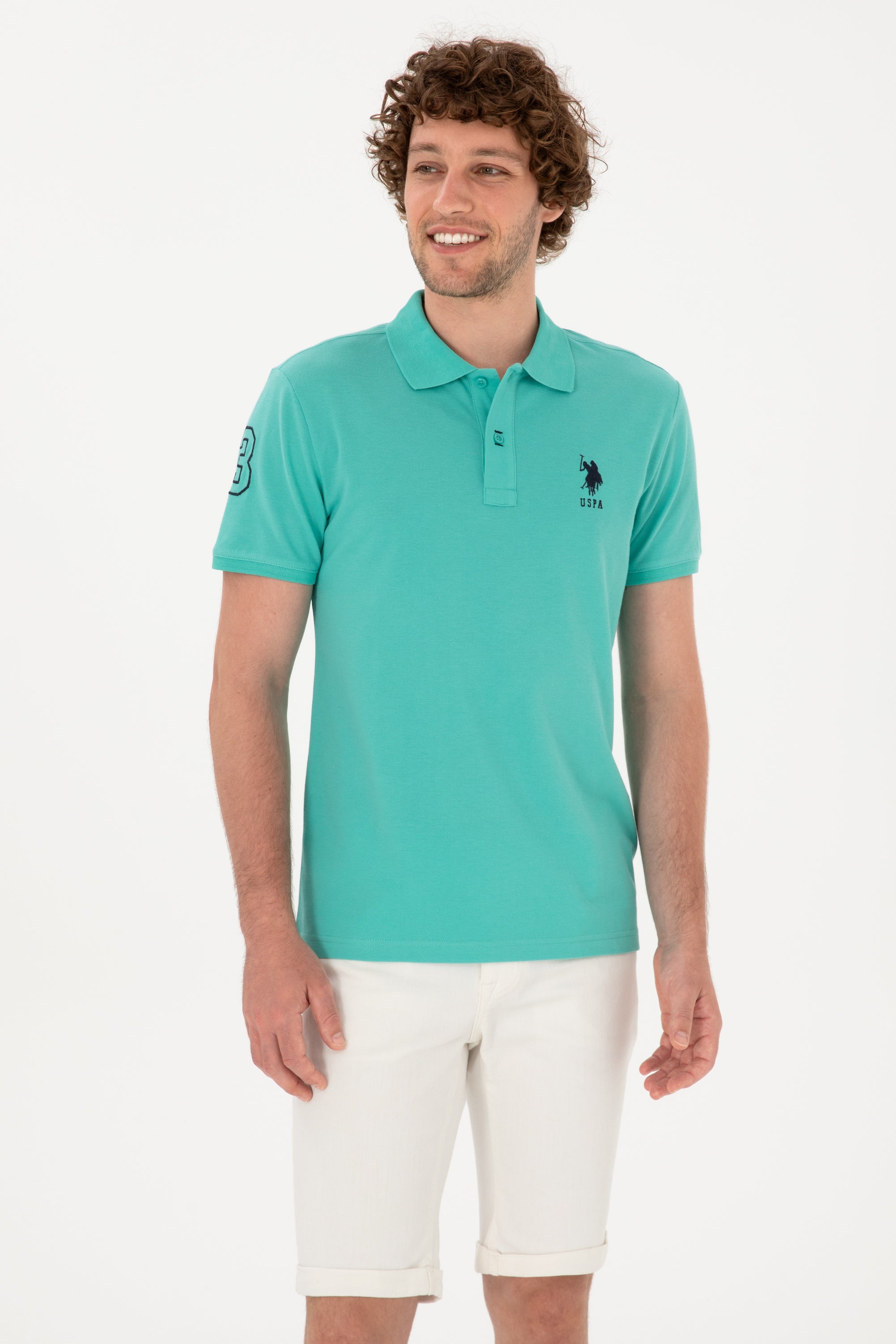 Tricou Polo Bărbați Verde Mentă Cu Logo Brodat