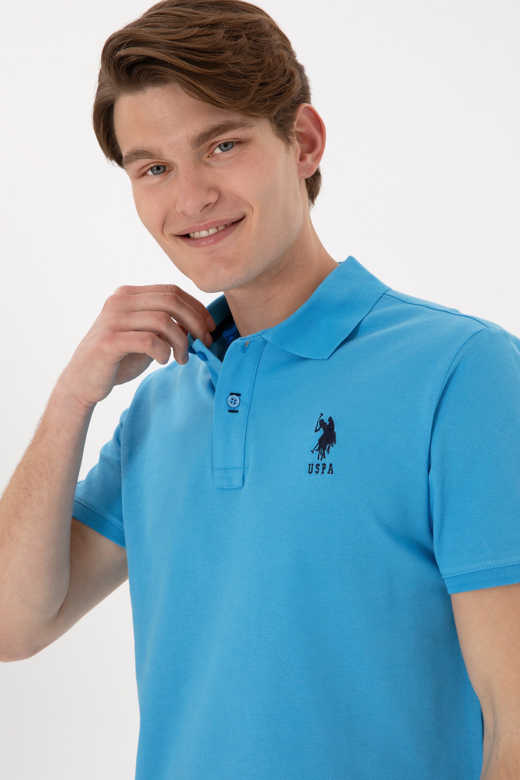 Tricou Polo Bărbați Albastru Cu Logo Brodat
