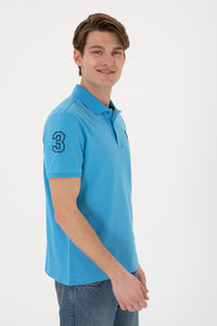 Tricou Polo Bărbați Albastru Cu Logo Brodat