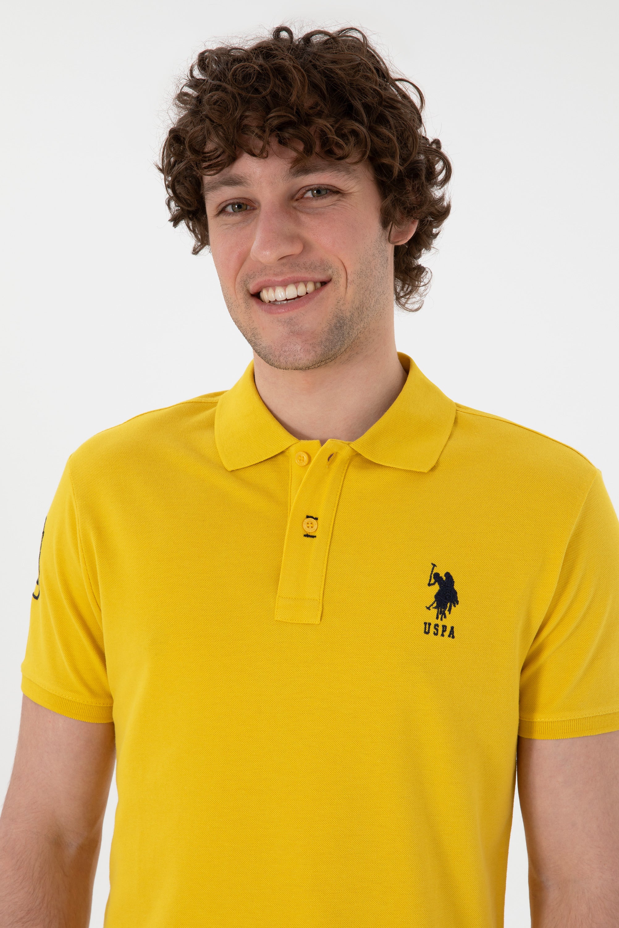 Tricou Polo Bărbați Galben Cu Logo Brodat