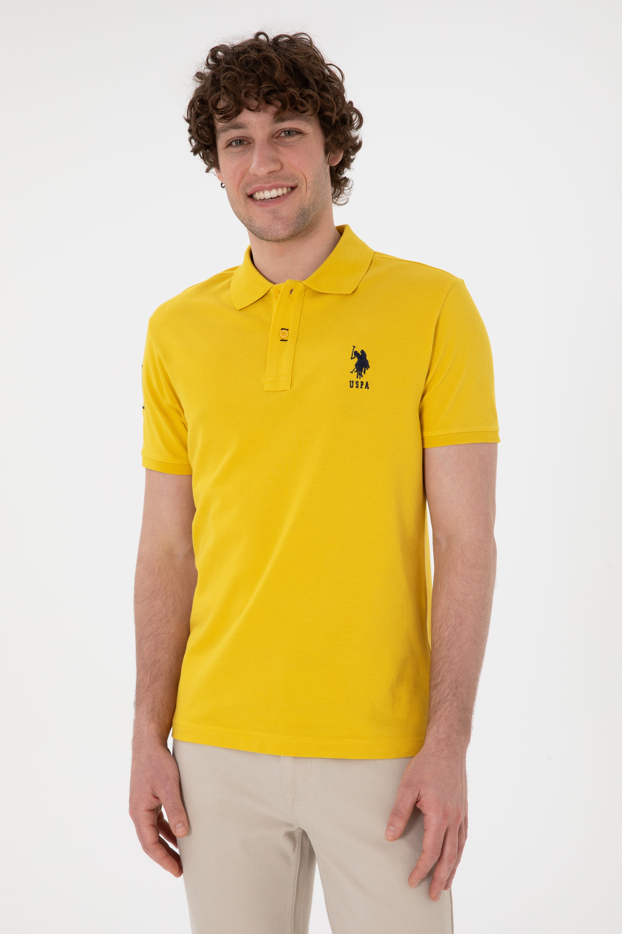 Tricou Polo Bărbați Galben Cu Logo Brodat