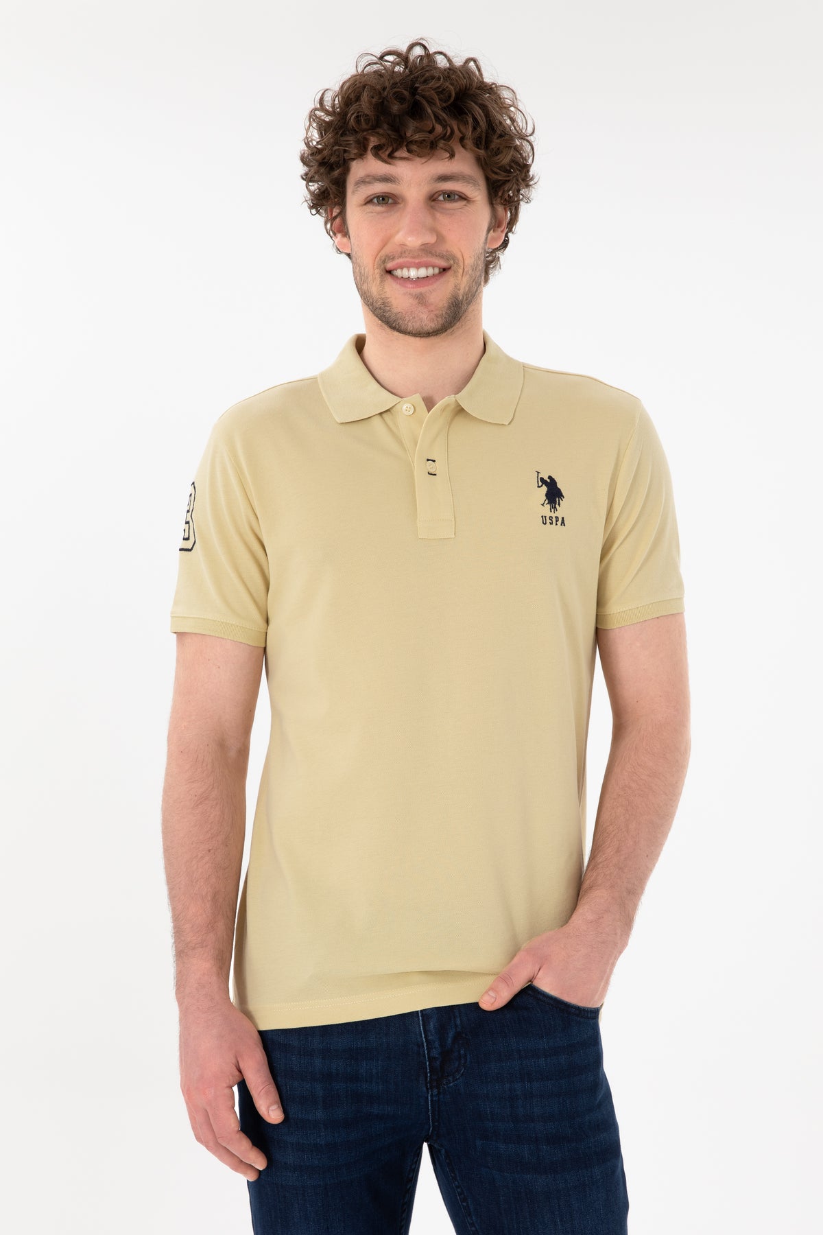 Tricou Polo Bărbați Verde Fistic Cu Logo Brodat