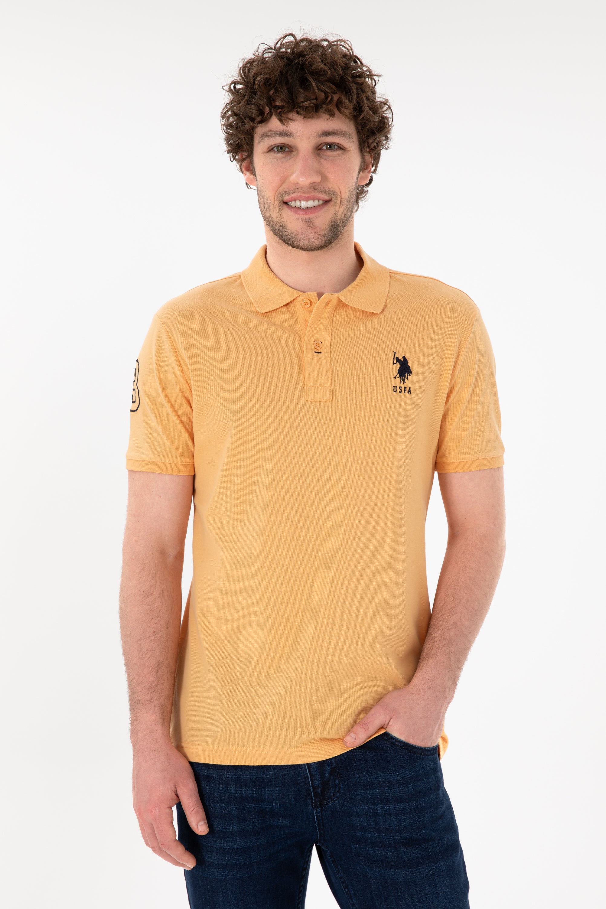 Tricou Polo Bărbați Roz Piersică Cu Logo Brodat